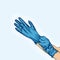 Hand wearing a rubber glove with blue color vector