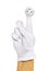 Hand in white glove and angry finger puppet