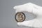Hand in White Glove holds Golden Bitcoin Crypto Currency
