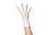 Hand in a white sterile medical glove shows gesture four fingers.