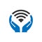 Hand Wifi logo design. Wifi logo with Hand concept vector. Hand and Wifi logo design