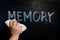 Hand wiping off chalk word memory on chalkboard