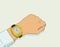Hand witch watch. Checking Man looking at his golden watch on a left wrist. Hand drawn vector illustration