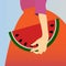 Hand of a woman holding a watermelon shaped bag