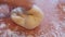 Hand of woman kneading the dough on wooden table