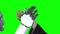 Hand of a woman and a robot hand give five . Green screen. Close up. Slow motion