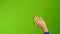 Hand woman waving hello or goodbye on green screen background