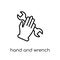 Hand and Wrench icon. Trendy modern flat linear vector Hand and