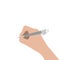 Hand writing drawing pen. Woman holding pencil. Writer, student, artist. Body part. Template empty. Flat design. Isolated. White