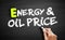 Hand writing Energy & Oil Prices on blackboard, concept background