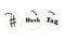 Hand writing # hashtag word on circle paper note pad on white ba