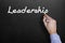 Hand writing a leadership word