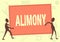 Hand writing sign Alimony. Business idea money paid to either husband or wife after a divorce by court order Two