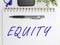 Hand writing sign Equity. Business idea quality of being fair and impartial race free One hand Unity