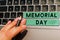 Hand writing sign Memorial Day. Business overview To honor and remembering those who died in military service