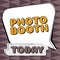 Hand writing sign Photo Booth. Business overview form of photo sharing and publishing in the format of a blog