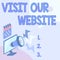 Hand writing sign Visit Our Website. Business showcase visitor who arrives at web site and proceeds to browse Monitor