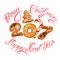 Hand written calligraphic text Merry Christmas and Happy New Year