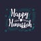 Hand written lettering with text `Happy Hanukkah`.
