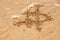 Hand written sign of American dollar being washed away by a wave