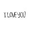 Hand written tangled phrase I love you in black isolated on white background. Hand drawn vector sketch illustration in doodle