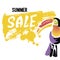 Hand written text Summer sale, discount banners.Tropical Toucan