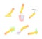 Hand in Yellow Glove Cleaning with Sponge, Bucket and Squeegee Vector Set