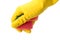 Hand in yellow glove with sponge