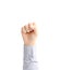 Hand of young business man with clenched a fist isolated on white