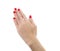 Hand of a young woman with red manicure gesture - Female hand five fingers.