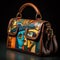 Handbag with vividly colored paintings, AI generated