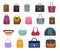 Handbags and purses. Fashion bags, purse with handle. Women clutches and wallet, man office bag. Diverse accessories