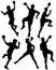 Handball player in action, attack shut in jumping silhouette illustration.Dynamic athlete jump and shooting penalty in goa