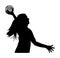 Handball player in action silhouette illustration isolated on white background. Woman handball player symbol. Sport lady.