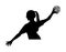 Handball player in action silhouette illustration isolated on white background. Woman handball player symbol. Sport lady.