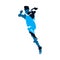 Handball player shooting ball, blue isolated vector silhouette