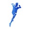 Handball player throwing ball, shooting on goal, abstract blue g