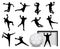 Handball players silhouette men and women - attack shut in jumping, goalkeepers, balls and Goal vector