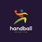 Handball vector sign. Abstract colorful silhouette of player for tournament logo or badge. Handball College team.