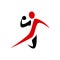 Handball vector sign. Abstract colorful silhouette of player for tournament logo or badge. Handball logo team