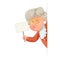 Handbill poster in hand wise advice look out corner grandmother talking old woman granny character adult icon cartoon