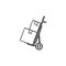 Handcart with cardboard boxes hand drawn outline doodle icon.