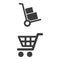 Handcart and shopping cart icons on white background