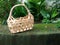 Handcrafted basket bag made from woven bamboo leather