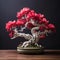 Handcrafted Beauty: Red Bonsai Tree With Detailed Petals