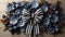 Handcrafted Blue Floral Decoration With Striped Bow - Labor Day Gift