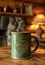 Handcrafted ceramic mug on a rustic wooden table