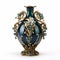 Handcrafted China Blueblack Antique Vase With Dark Gold And Light Emerald Jewels