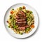 Handcrafted Designs: Vibrant Steak And Pasta Plate With Green Beans