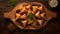 Handcrafted Fried Samosa On Wooden Platter With Vibrant Vegetable Medley
